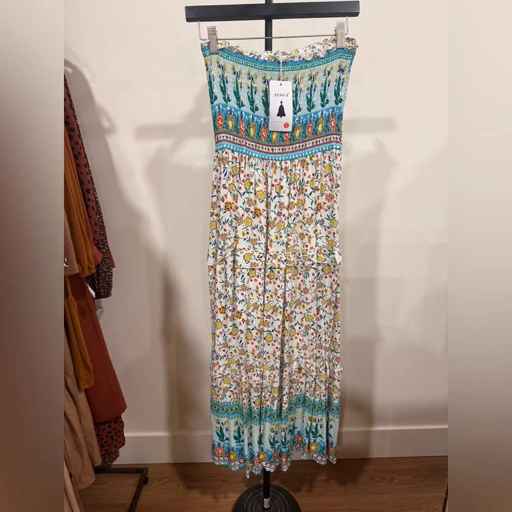 NWT Floral Boho Maxi Dress with Green Accents S - Picture 12 of 12